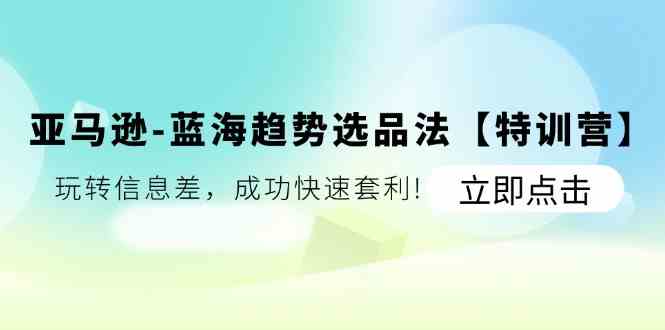 亚马逊蓝海趋势选品法【特训营】：玩转信息差，成功快速套利-云源网创