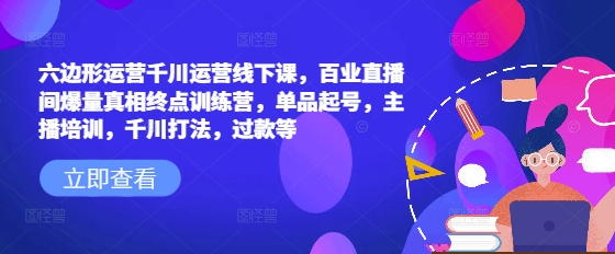 六边形运营千川运营线下课，百业直播间爆量真相终点训练营，单品起号，主播培训，千川打法，过款等-云源网创