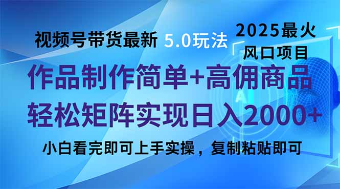 视频号带货最新5.0玩法，作品制作简单，当天起号，复制粘贴，轻松矩阵…-云源网创