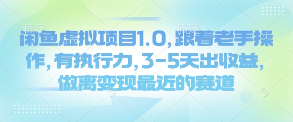 闲鱼虚拟项目1.0，跟着老手操作，有执行力，3-5天出收益，做离变现最近的赛道-云源网创