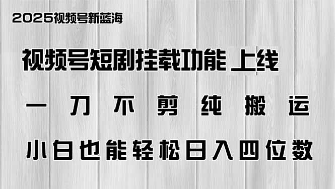 视频号短剧挂载功能上线，一刀不剪纯搬运，小白也能轻松日入四位数-云源网创