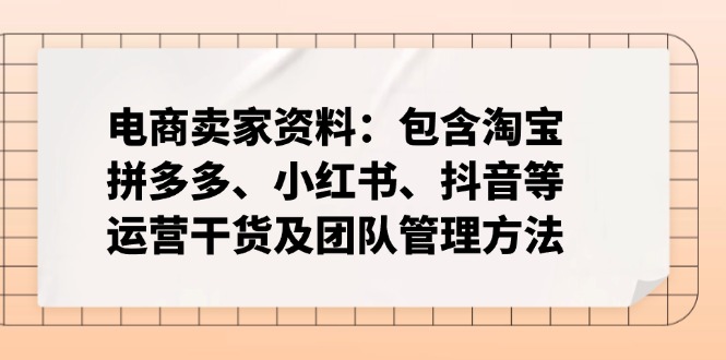 电商卖家资料：包含淘宝、拼多多、小红书、抖音等运营干货及团队管理方法-云源网创