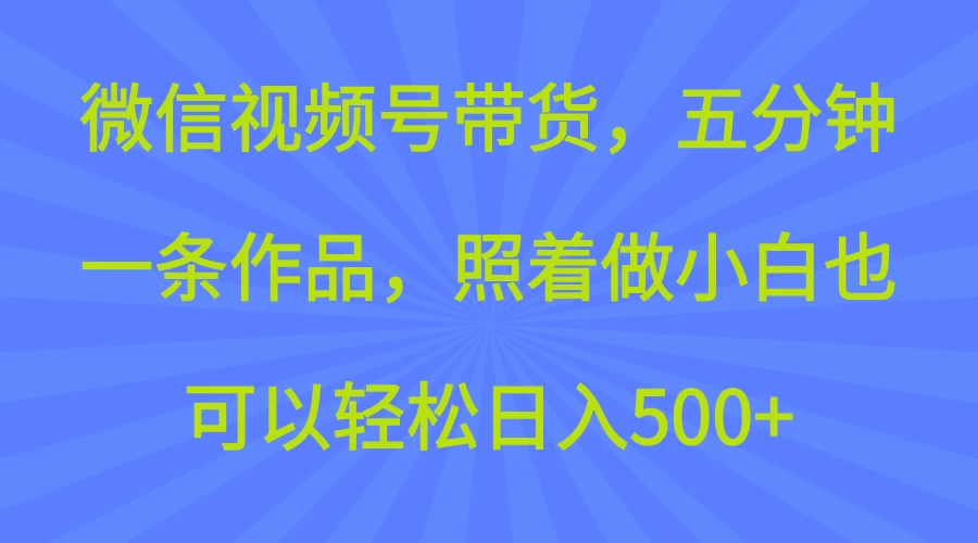 微信视频号带货，五分钟一条作品，照着做小白也可以轻松日入500+-云源网创