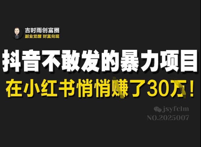 抖音不敢发的暴利项目，在小红书悄悄挣了30W-云源网创