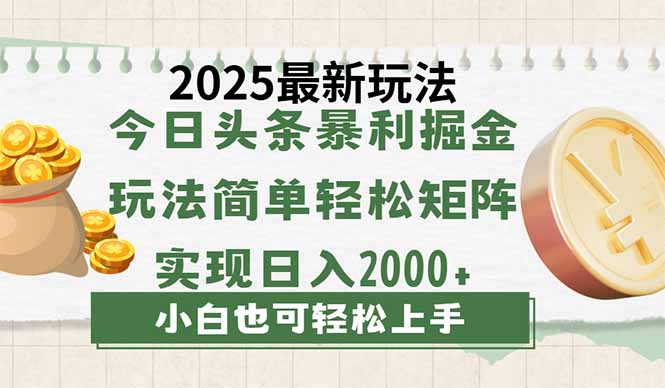 今日头条2025最新玩法，思路简单，复制粘贴，轻松实现矩阵日入2000+-云源网创