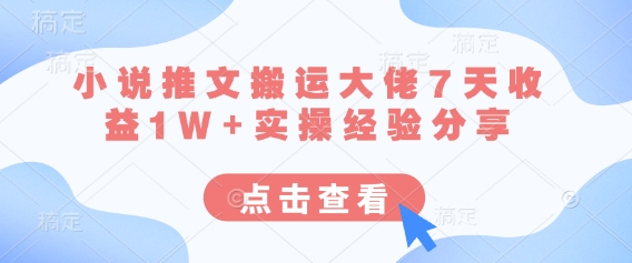 小说推文搬运大佬7天收益1W+实操经验分享-云源网创