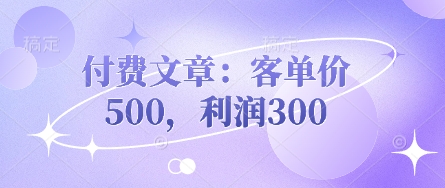 付费文章：客单价500，利润300-云源网创