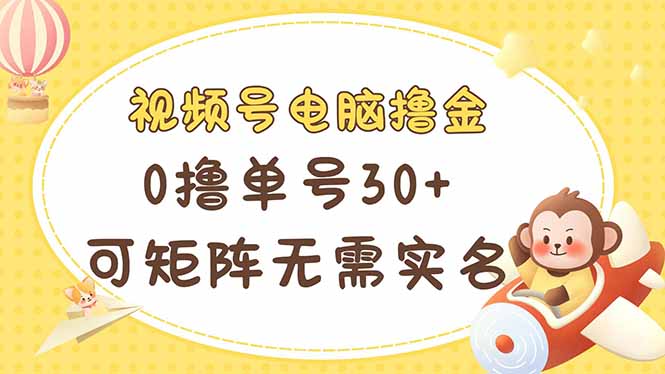 视频号电脑撸金 0撸单号30+ 可矩阵 无需实名多号多得-云源网创