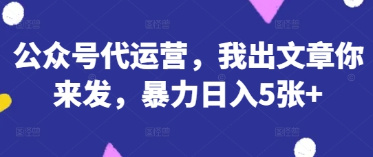 公众号代运营，我出文章你来发，暴力日入5张+【揭秘】-云源网创