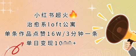 小红书超火的治愈系loft公寓，单条作品点赞16W，3分钟一条，单日变现数张-云源网创