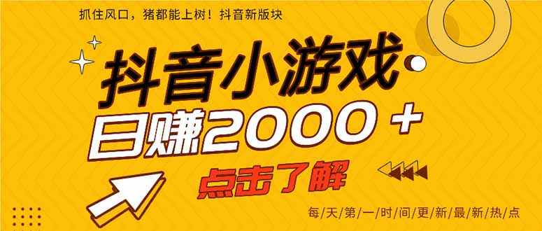 抖音小游戏，最新风口项目，亲测单游戏2000+感兴趣点击了解。-云源网创
