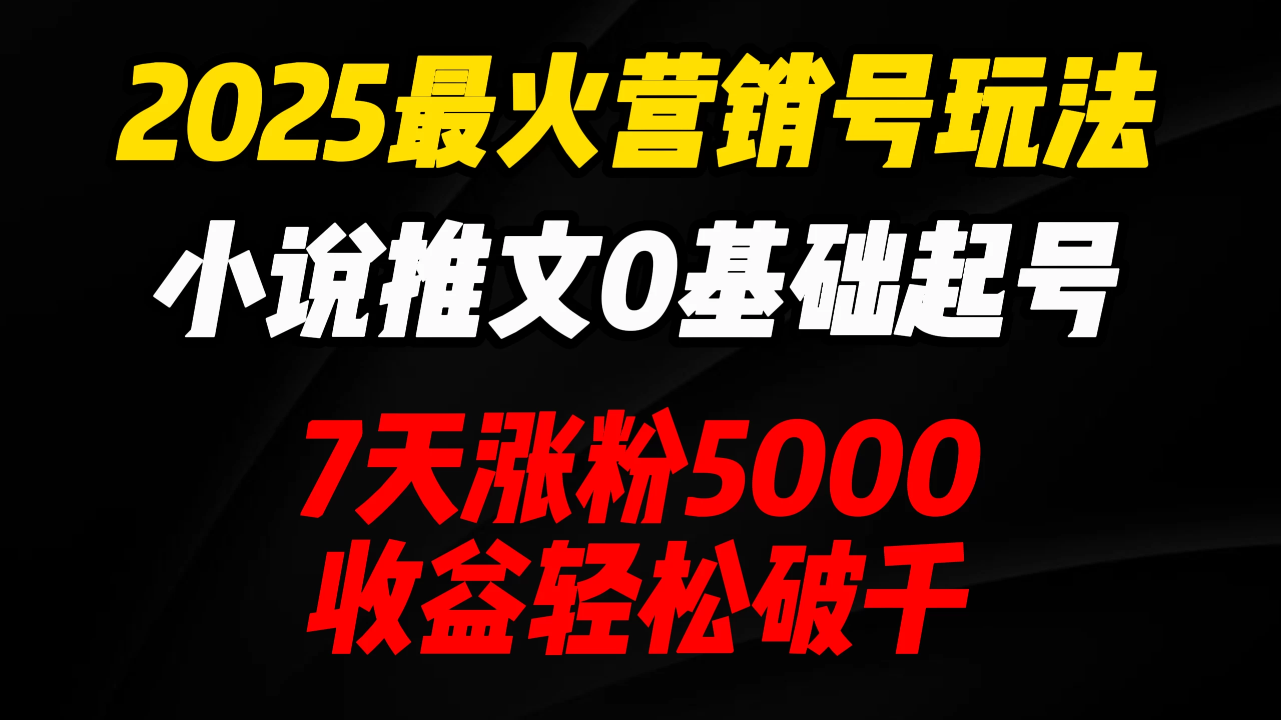 2025最火营销号玩法：小说推文0基础起号，7天涨粉5000，收益轻松破千！-云源网创