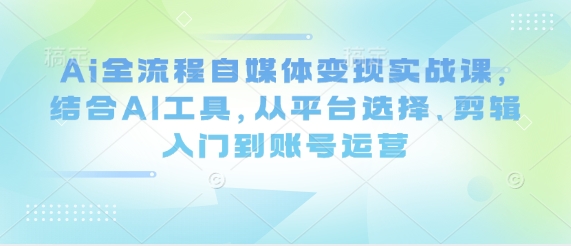 Ai全流程自媒体变现实战课，结合AI工具，从平台选择、剪辑入门到账号运营-云源网创