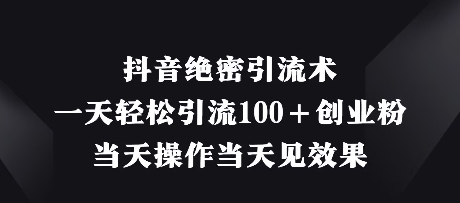 抖音绝密引流术，一天轻松引流100+创业粉，当天操作当天见效果-云源网创