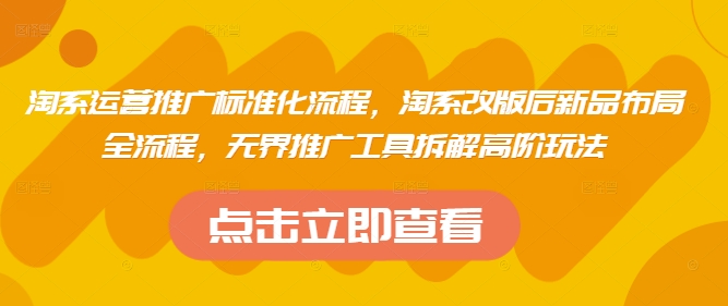 淘系运营推广标准化流程，​淘系改版后新品布局全流程，无界推广工具拆解高阶玩法-云源网创