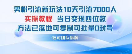 男粉引流新玩法10天引流7000人当日变现四位数可复制可批量0封号-云源网创