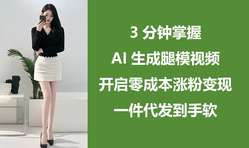 3分钟掌握AI生成腿模视频，开启0成本涨粉变现，一件代发到手软-云源网创
