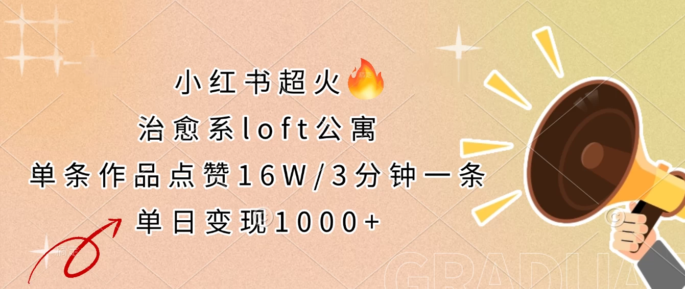 小红书超火的治愈系loft公寓，单条作品点赞16W，3分钟一条，单日变现1000+-云源网创
