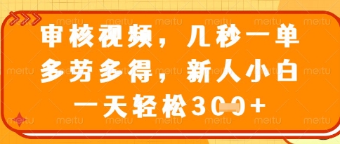视频审核员，几秒一单，不限时间，不限地点，多做多得，新人小白一天轻松几张+【揭秘】-云源网创