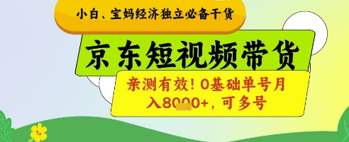 小白宝妈经济独立必备干货，京东短视频带货，亲测有效!0基础单号月入8k+，可多号【揭秘】-云源网创