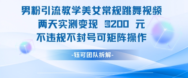 男粉引流教学美女常规跳舞视频两天实测变现1k+，不违规不封号可矩阵操作-云源网创