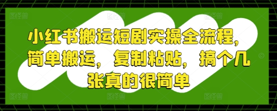 小红书搬运短剧实操全流程，简单搬运，复制粘贴，搞个几张真的很简单-云源网创