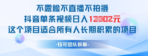不露脸不直播不拍摄抖音单条视频日入1k+这个项目适合所有人长期积累的项目-云源网创