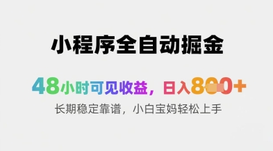 小程序全自动掘金，48小时可见收益，日入8张+长期稳定靠谱，小白宝妈轻松上手【揭秘】-云源网创