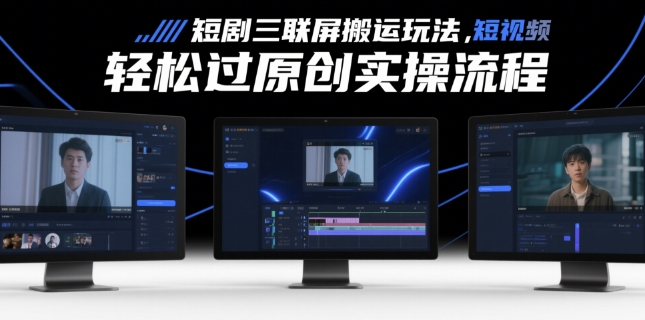 短剧三联屏搬运玩法，短剧搬运轻松过原创实操流程-云源网创