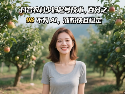 抖音农村少妇起号技术，百分之98不判AI，涨粉快且稳定-云源网创